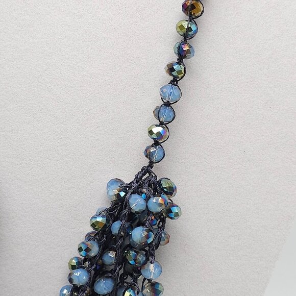 Blue Crystal Statement Crocheted Necklace Jewelry Chunky Jewelry Big Beaded - Picture 4 of 7